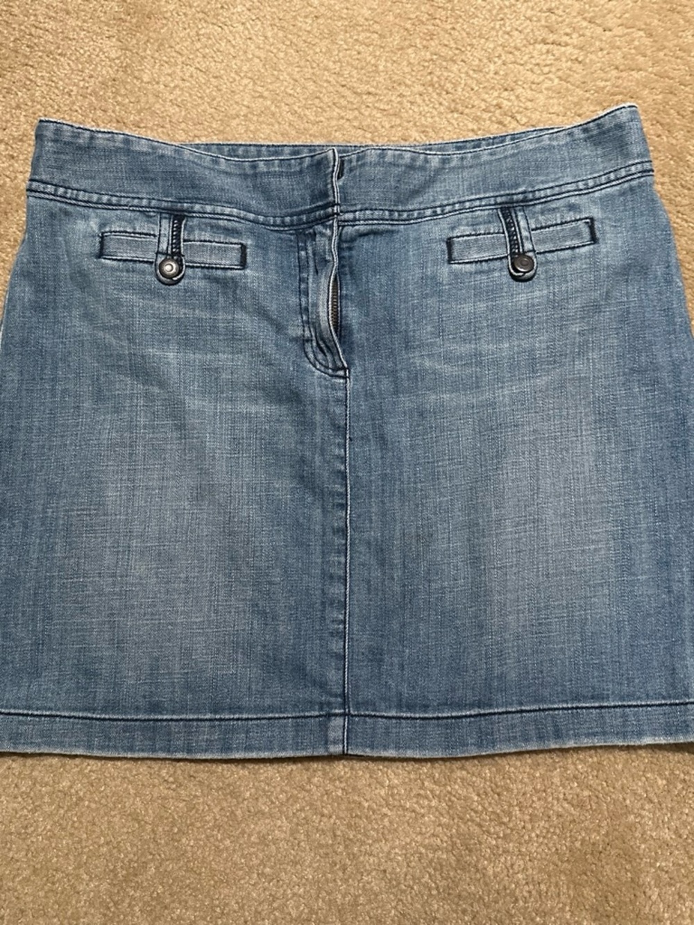 LOFT Light Blue Denim Mini Skirt with Button-Tab Details